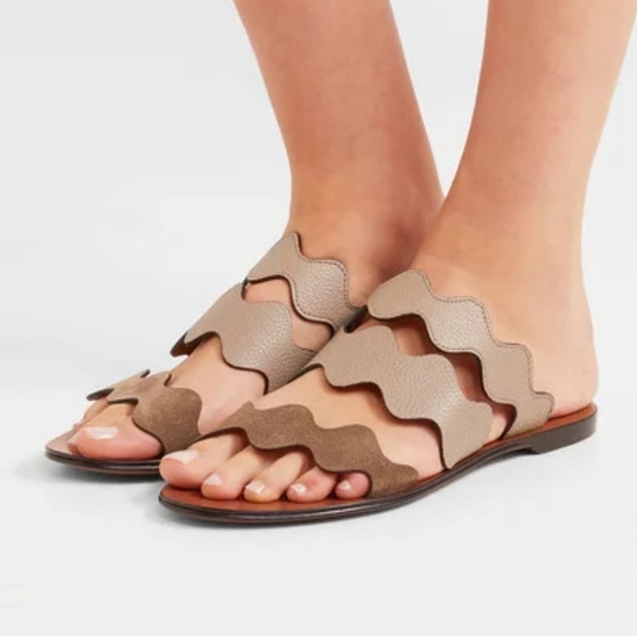 Chloe Shoes - Chloe Lauren Scalloped Strap Flat Sandals Size 38.5 NEW
